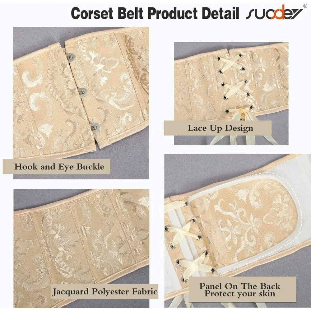 Women's Jacquard Corset Belt Lace Up Bustier Waspie Belt Renaissance White Beige